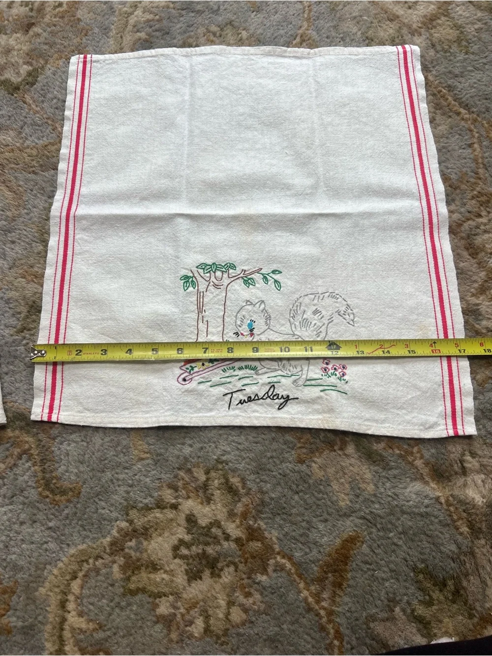 Embroidered Day-of-Week Kitchen Towels - Bird & Squirrel Motifs,‎ White
